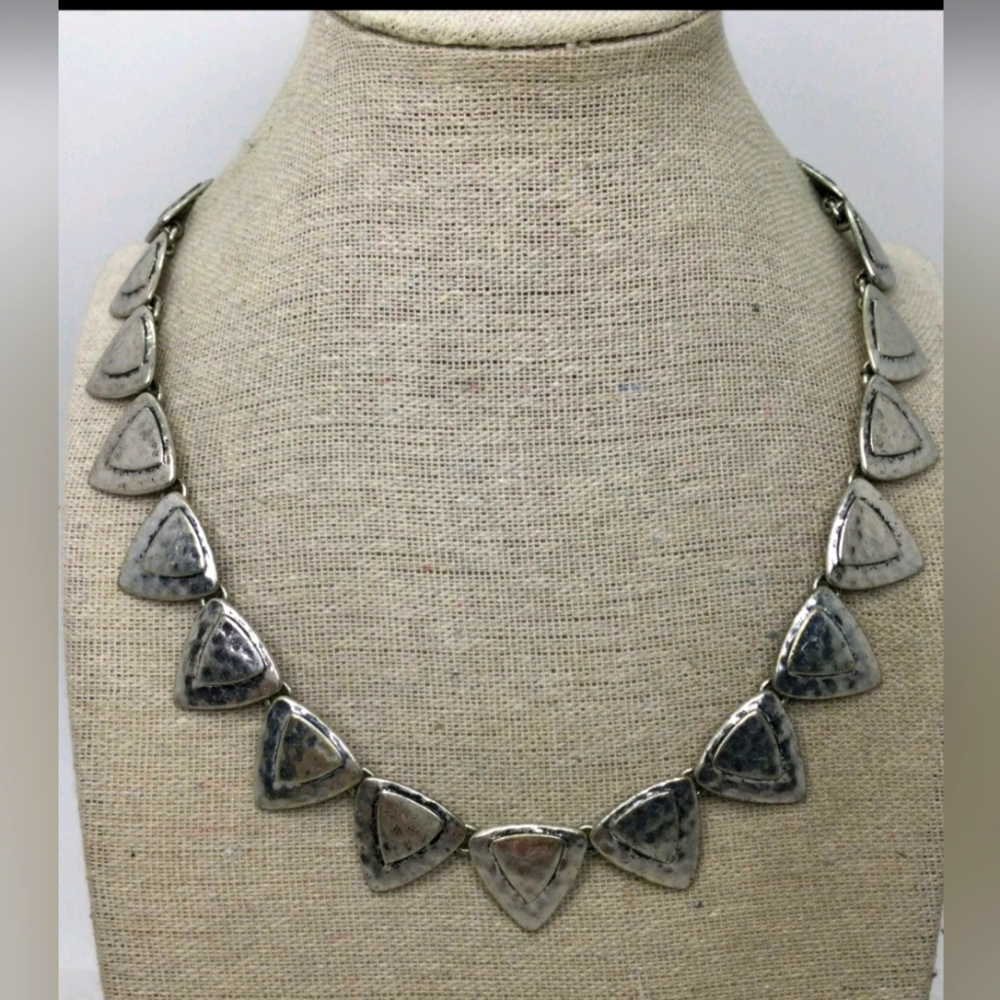 Lucky Brand Silvertone Hammered Tribal Necklace 17"